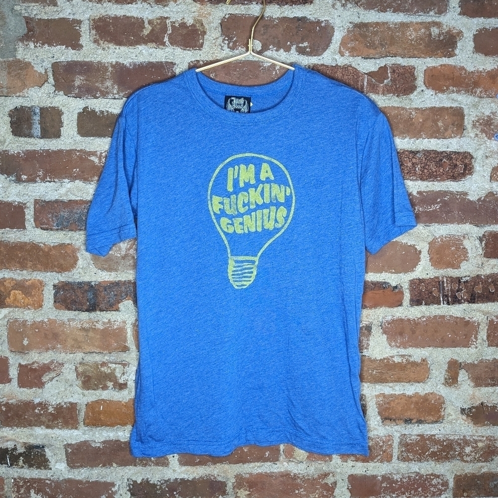 Junk Food Medium Heather Blue "I'm a fu¢kin'‎ genius" Short Sleeve T-Shirt
